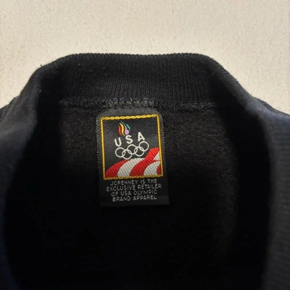 VTG USA Olympics Crewneck Sweatshirt Men's Large Black w Black Embroidered Logo - Picture 4 of 5